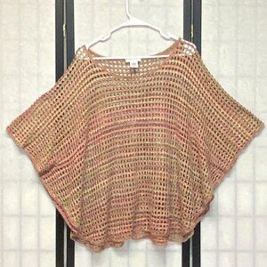 Dressbarn Crochet Batwing Poncho Top 3X Green Pink Layering Boho Beach Resort